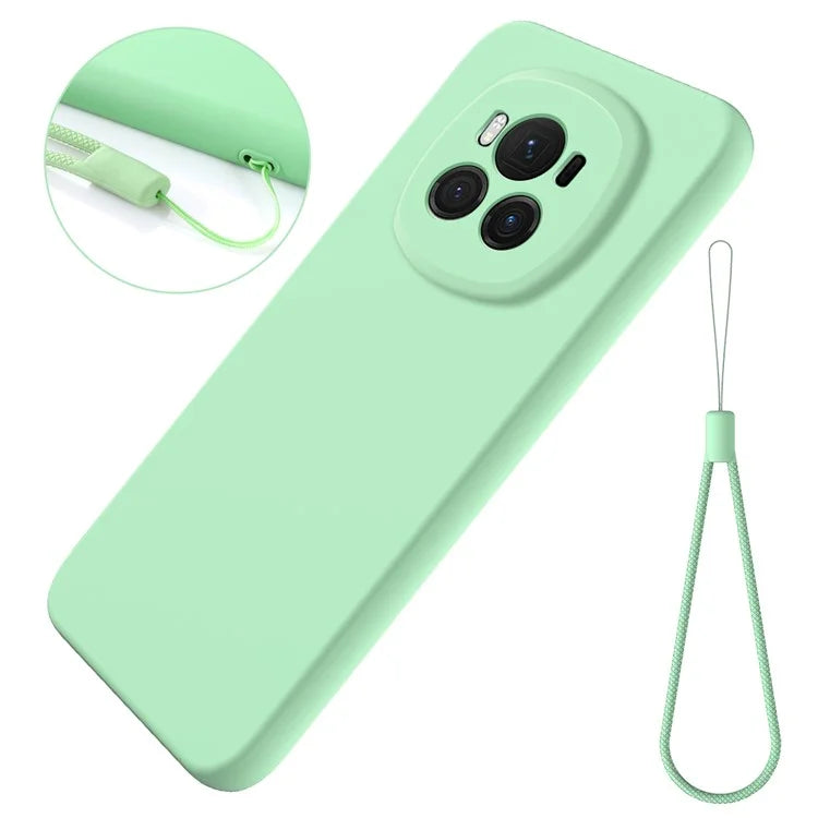 For Honor Magic6 5G Cell Phone Case Solid Color Liquid Silicone Anti-scratch Cover with Strap