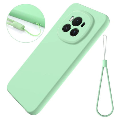 For Honor Magic6 5G Cell Phone Case Solid Color Liquid Silicone Anti-scratch Cover with Strap