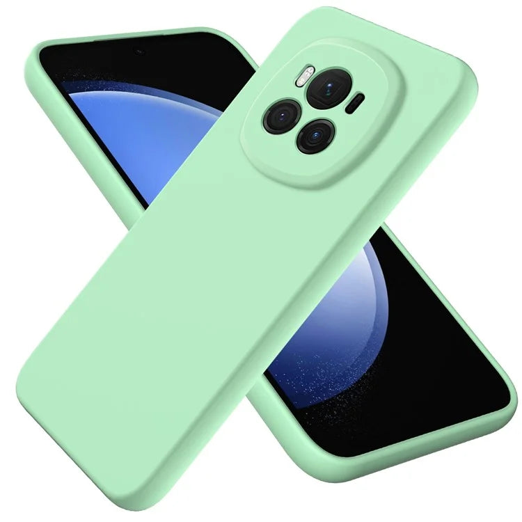 For Honor Magic6 5G Cell Phone Case Solid Color Liquid Silicone Anti-scratch Cover with Strap