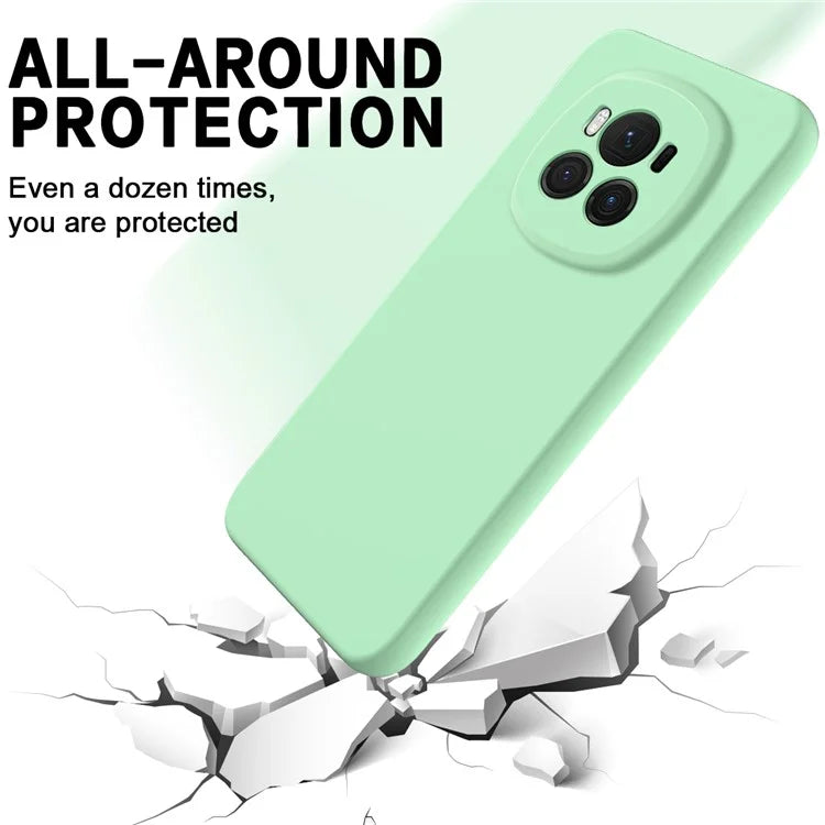 For Honor Magic6 5G Cell Phone Case Solid Color Liquid Silicone Anti-scratch Cover with Strap