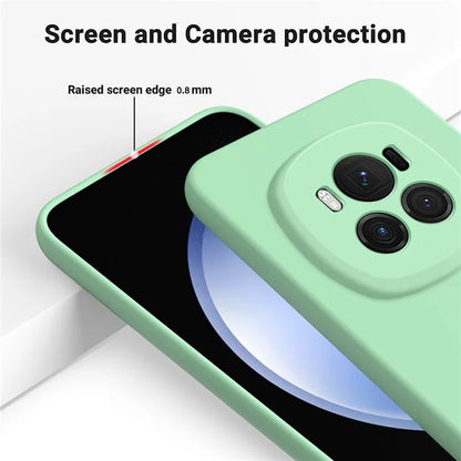 For Honor Magic6 5G Cell Phone Case Solid Color Liquid Silicone Anti-scratch Cover with Strap