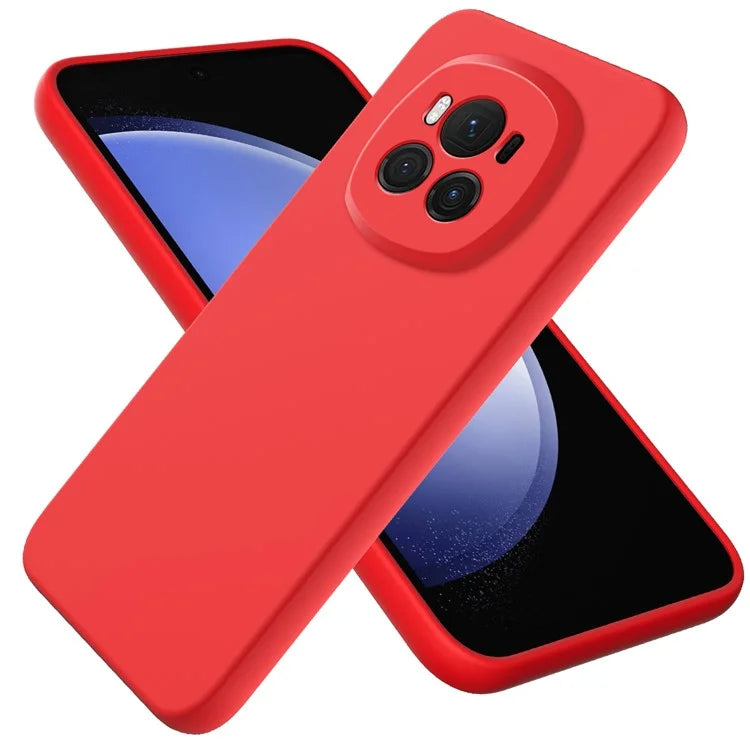 For Honor Magic6 5G Cell Phone Case Solid Color Liquid Silicone Anti-scratch Cover with Strap