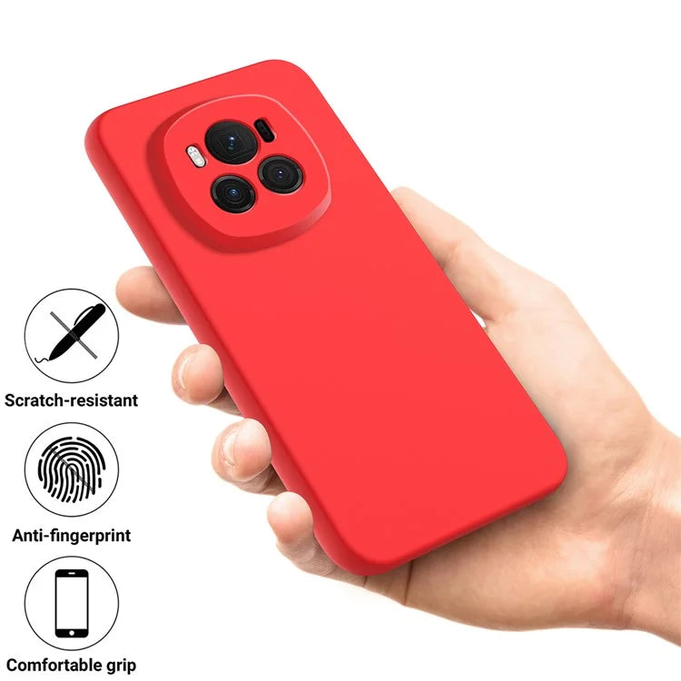 For Honor Magic6 5G Cell Phone Case Solid Color Liquid Silicone Anti-scratch Cover with Strap