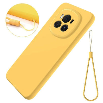 For Honor Magic6 5G Cell Phone Case Solid Color Liquid Silicone Anti-scratch Cover with Strap