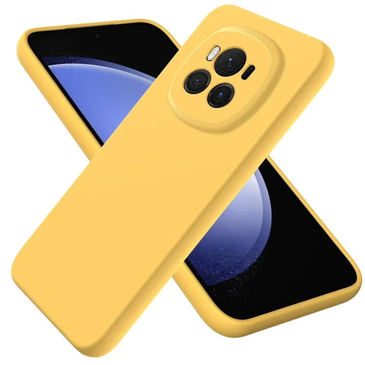 For Honor Magic6 5G Cell Phone Case Solid Color Liquid Silicone Anti-scratch Cover with Strap