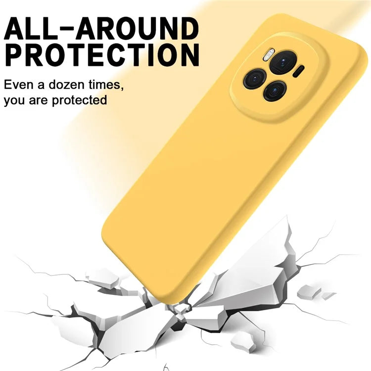 For Honor Magic6 5G Cell Phone Case Solid Color Liquid Silicone Anti-scratch Cover with Strap