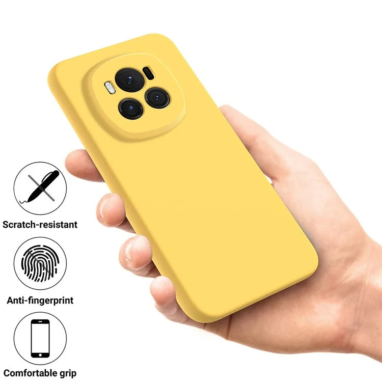 For Honor Magic6 5G Cell Phone Case Solid Color Liquid Silicone Anti-scratch Cover with Strap