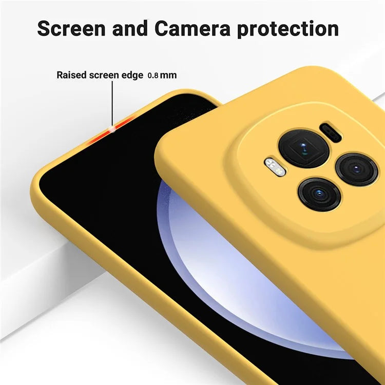 For Honor Magic6 5G Cell Phone Case Solid Color Liquid Silicone Anti-scratch Cover with Strap