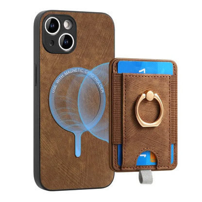 D7 For iPhone 13 6.1 inch  Magnetic Phone Case Ring Kickstand PU Leather Coated TPU Cover