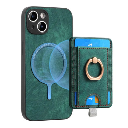 D7 For iPhone 13 6.1 inch  Magnetic Phone Case Ring Kickstand PU Leather Coated TPU Cover