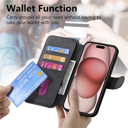 CASENEO MW-03 For iPhone 15 Case Detachable PU Leather Coated TPU Stand Wallet Phone Cover