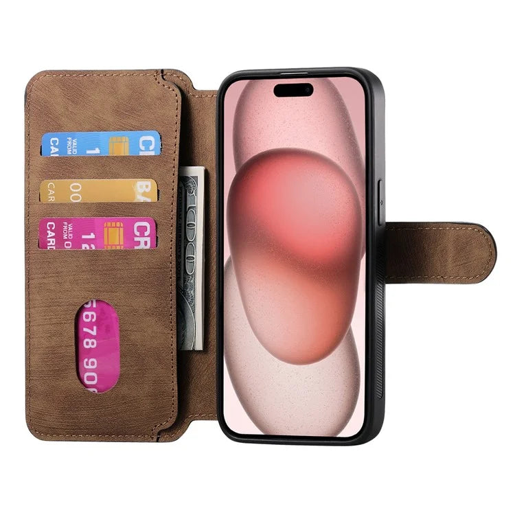 CASENEO MW-03 For iPhone 15 Case Detachable PU Leather Coated TPU Stand Wallet Phone Cover