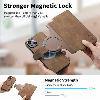 CASENEO MW-03 For iPhone 15 Case Detachable PU Leather Coated TPU Stand Wallet Phone Cover