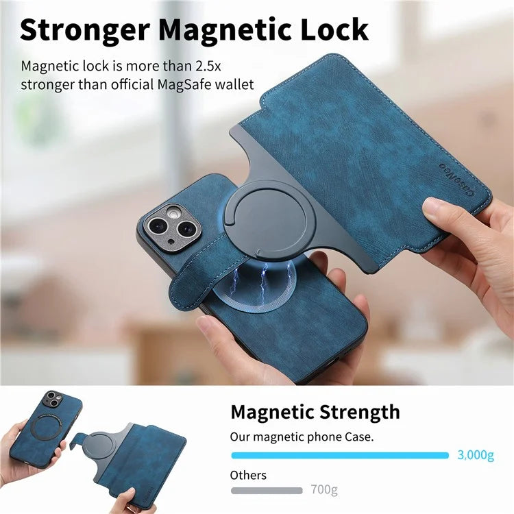 CASENEO MW-03 For iPhone 15 Case Detachable PU Leather Coated TPU Stand Wallet Phone Cover
