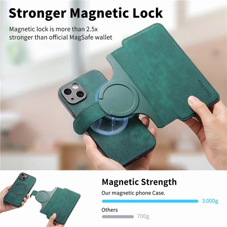 CASENEO MW-03 For iPhone 15 Case Detachable PU Leather Coated TPU Stand Wallet Phone Cover