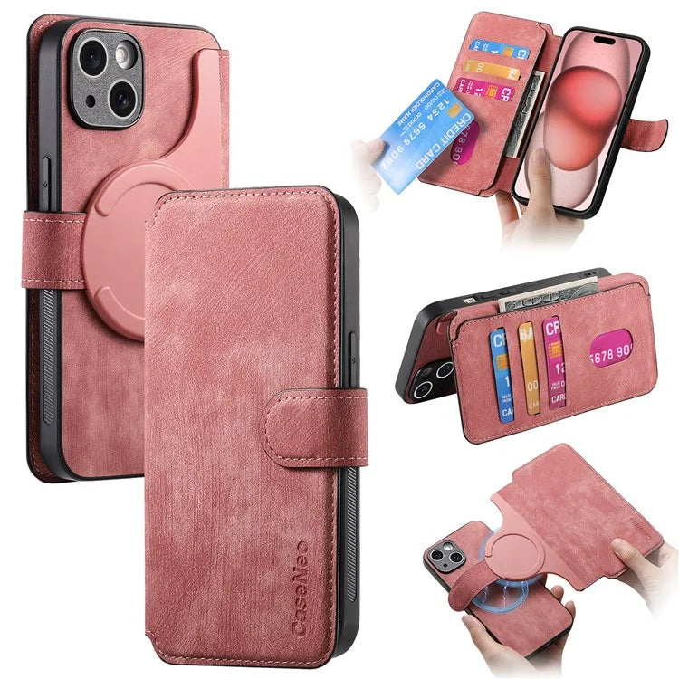 CASENEO MW-03 For iPhone 15 Case Detachable PU Leather Coated TPU Stand Wallet Phone Cover