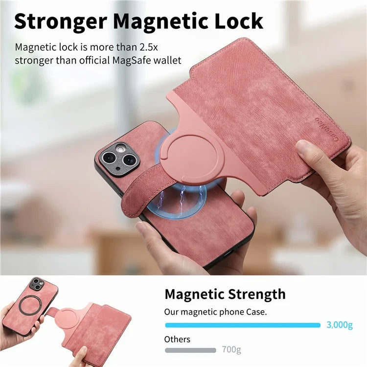 CASENEO MW-03 For iPhone 15 Case Detachable PU Leather Coated TPU Stand Wallet Phone Cover