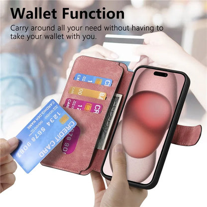 CASENEO MW-03 For iPhone 15 Case Detachable PU Leather Coated TPU Stand Wallet Phone Cover