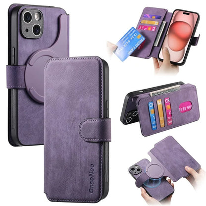 CASENEO MW-03 For iPhone 15 Case Detachable PU Leather Coated TPU Stand Wallet Phone Cover