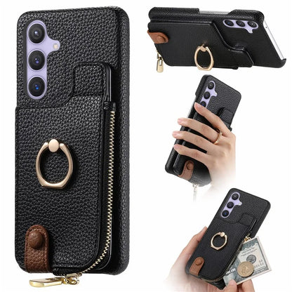 Y3 for Samsung Galaxy S24+ Anti-fall Case Zipper Leather Phone Cover RFID Blocking Ring Kickstand