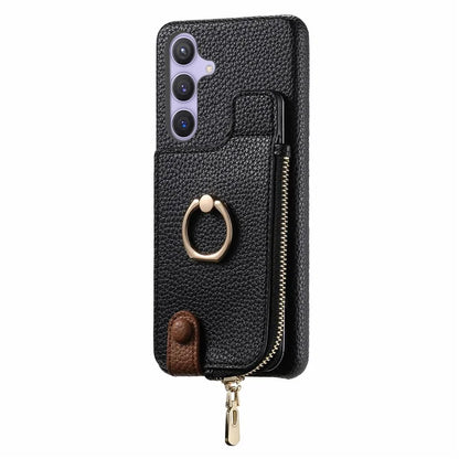 Y3 for Samsung Galaxy S24+ Anti-fall Case Zipper Leather Phone Cover RFID Blocking Ring Kickstand