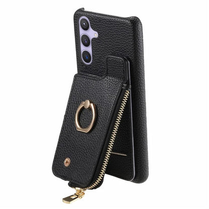 Y3 for Samsung Galaxy S24+ Anti-fall Case Zipper Leather Phone Cover RFID Blocking Ring Kickstand