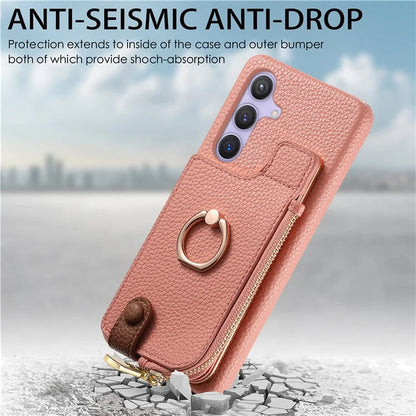Y3 for Samsung Galaxy S24+ Anti-fall Case Zipper Leather Phone Cover RFID Blocking Ring Kickstand