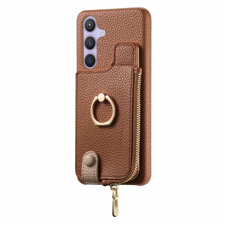 Y3 for Samsung Galaxy S24+ Anti-fall Case Zipper Leather Phone Cover RFID Blocking Ring Kickstand