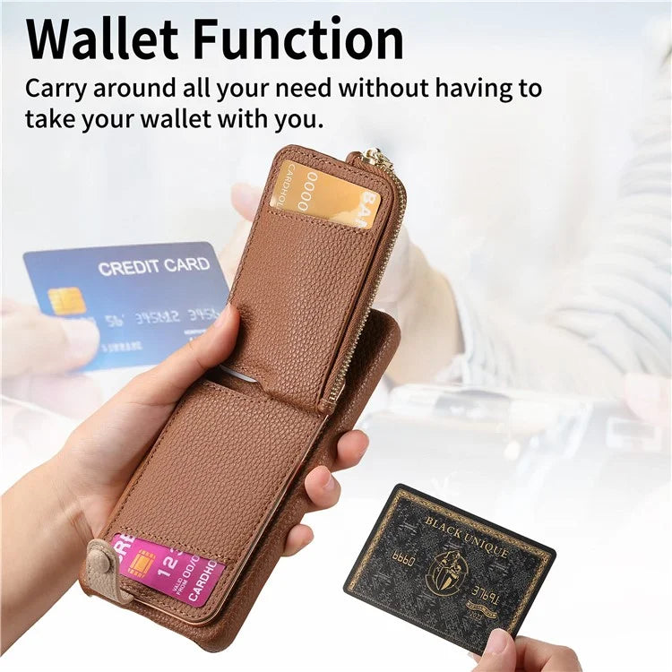 Y3 for Samsung Galaxy S24+ Anti-fall Case Zipper Leather Phone Cover RFID Blocking Ring Kickstand