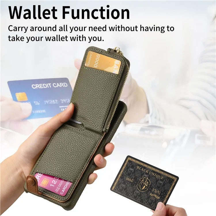 Y3 for Samsung Galaxy S24+ Anti-fall Case Zipper Leather Phone Cover RFID Blocking Ring Kickstand