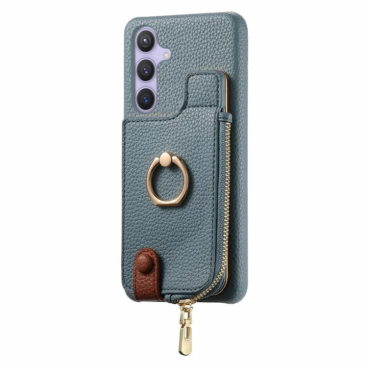 Y3 for Samsung Galaxy S24+ Anti-fall Case Zipper Leather Phone Cover RFID Blocking Ring Kickstand