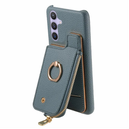 Y3 for Samsung Galaxy S24+ Anti-fall Case Zipper Leather Phone Cover RFID Blocking Ring Kickstand