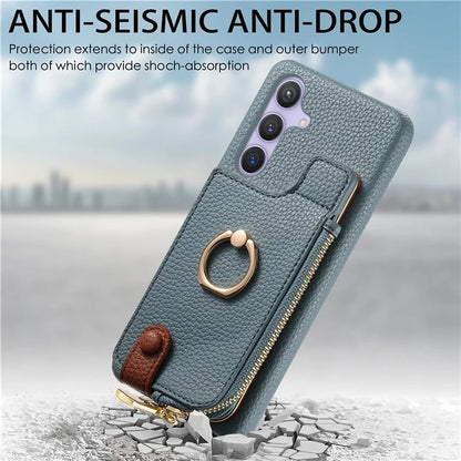Y3 for Samsung Galaxy S24+ Anti-fall Case Zipper Leather Phone Cover RFID Blocking Ring Kickstand