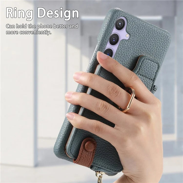 Y3 for Samsung Galaxy S24+ Anti-fall Case Zipper Leather Phone Cover RFID Blocking Ring Kickstand