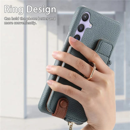 Y3 for Samsung Galaxy S24+ Anti-fall Case Zipper Leather Phone Cover RFID Blocking Ring Kickstand