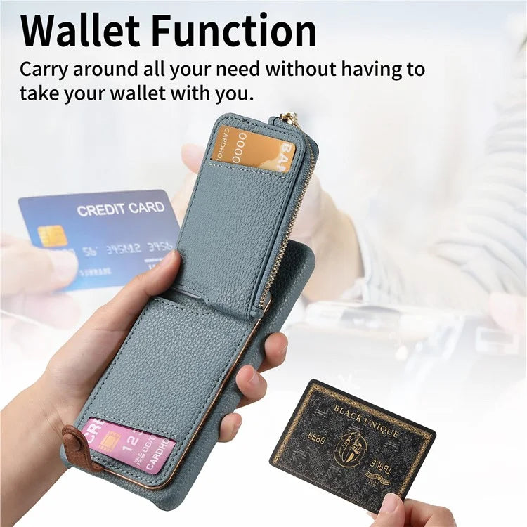 Y3 for Samsung Galaxy S24+ Anti-fall Case Zipper Leather Phone Cover RFID Blocking Ring Kickstand