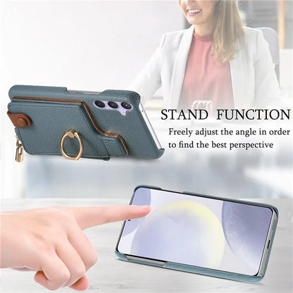 Y3 for Samsung Galaxy S24+ Anti-fall Case Zipper Leather Phone Cover RFID Blocking Ring Kickstand