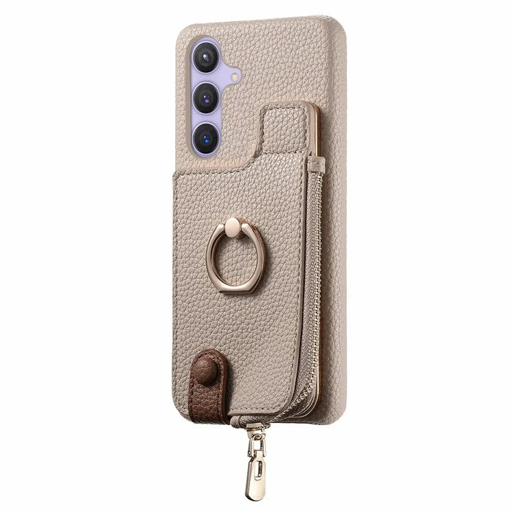 Y3 for Samsung Galaxy S24+ Anti-fall Case Zipper Leather Phone Cover RFID Blocking Ring Kickstand
