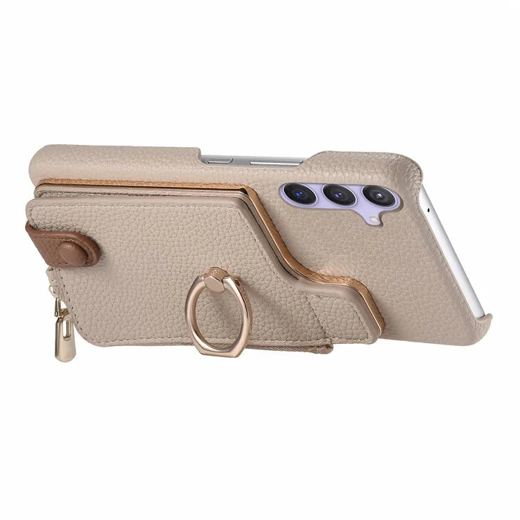 Y3 for Samsung Galaxy S24+ Anti-fall Case Zipper Leather Phone Cover RFID Blocking Ring Kickstand