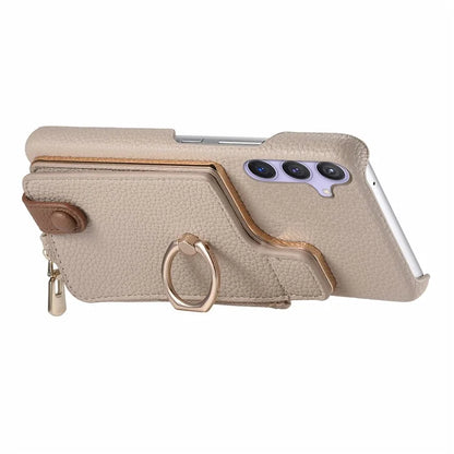 Y3 for Samsung Galaxy S24+ Anti-fall Case Zipper Leather Phone Cover RFID Blocking Ring Kickstand