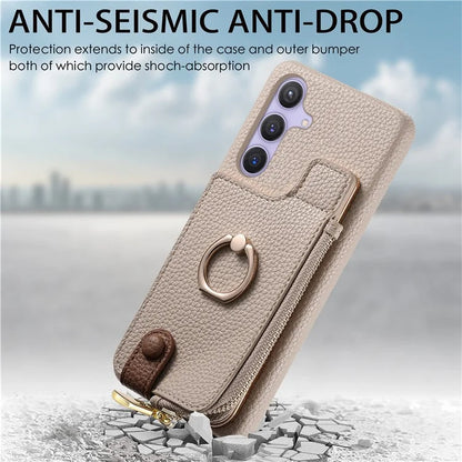 Y3 for Samsung Galaxy S24+ Anti-fall Case Zipper Leather Phone Cover RFID Blocking Ring Kickstand