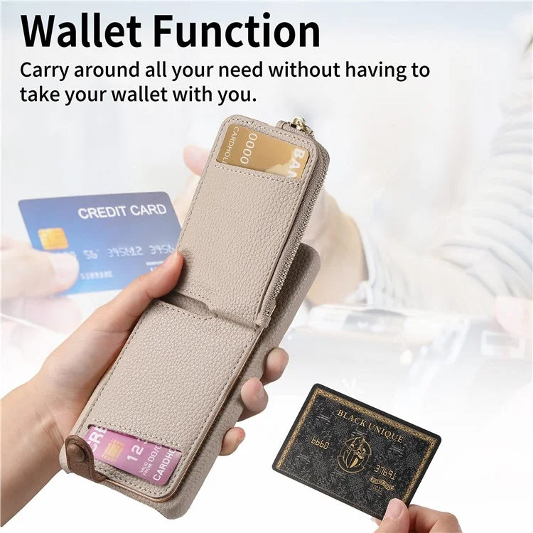 Y3 for Samsung Galaxy S24+ Anti-fall Case Zipper Leather Phone Cover RFID Blocking Ring Kickstand
