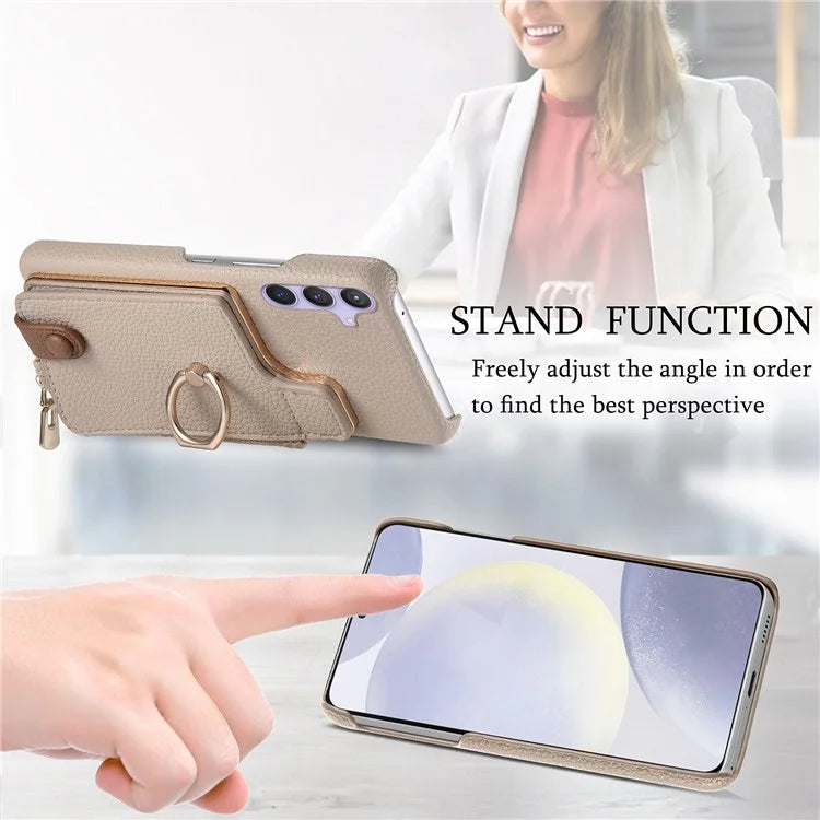Y3 for Samsung Galaxy S24+ Anti-fall Case Zipper Leather Phone Cover RFID Blocking Ring Kickstand