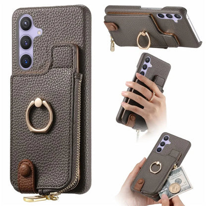 Y3 for Samsung Galaxy S24+ Anti-fall Case Zipper Leather Phone Cover RFID Blocking Ring Kickstand