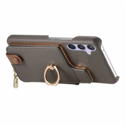 Y3 for Samsung Galaxy S24+ Anti-fall Case Zipper Leather Phone Cover RFID Blocking Ring Kickstand