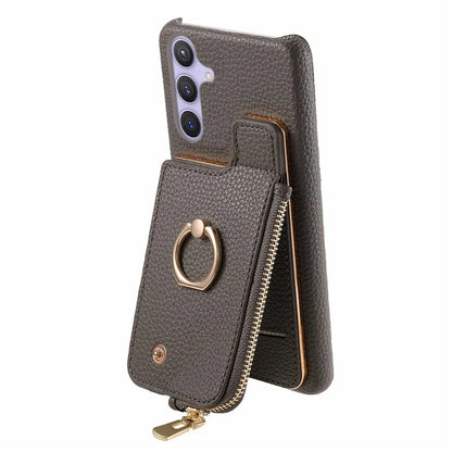Y3 for Samsung Galaxy S24+ Anti-fall Case Zipper Leather Phone Cover RFID Blocking Ring Kickstand