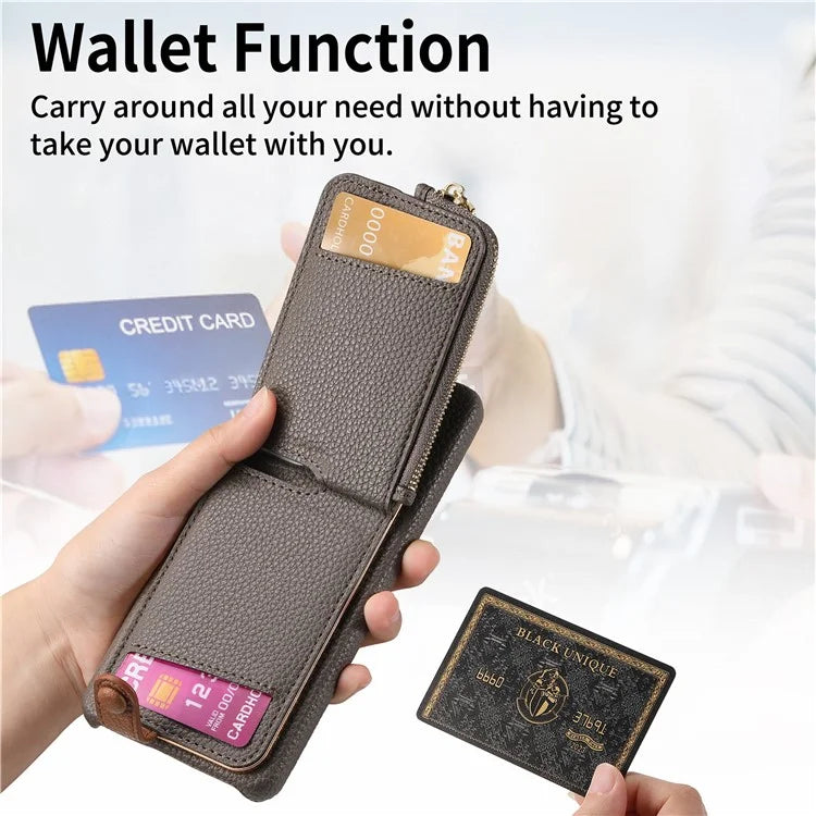 Y3 for Samsung Galaxy S24+ Anti-fall Case Zipper Leather Phone Cover RFID Blocking Ring Kickstand