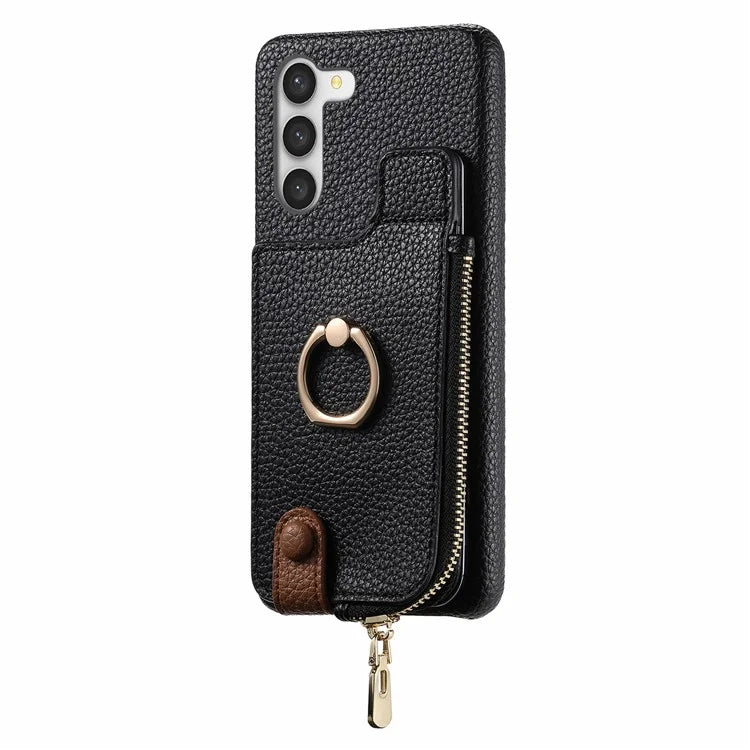 Y3 For Samsung Galaxy S23 Case Zipper RFID Blocking Ring Kickstand Phone Back Cover