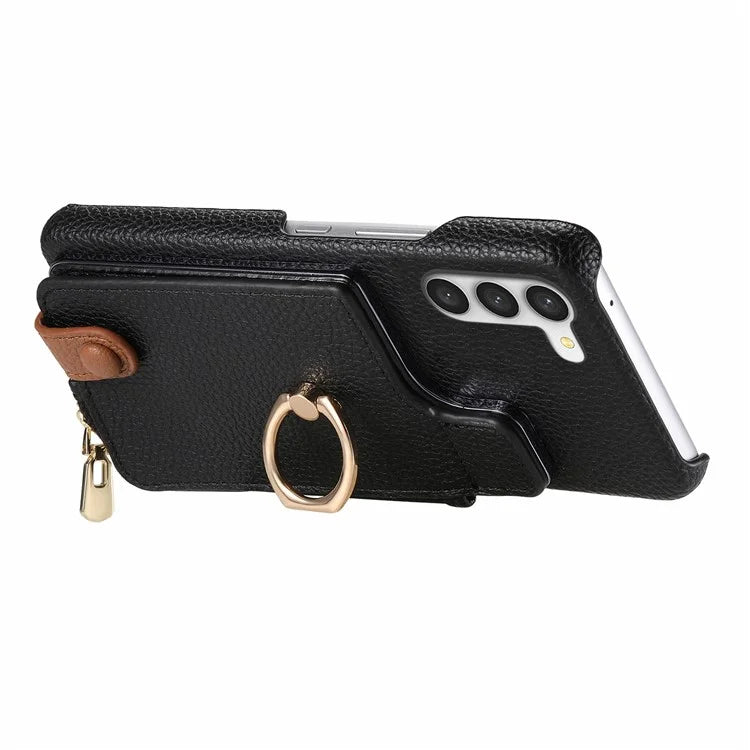 Y3 For Samsung Galaxy S23 Case Zipper RFID Blocking Ring Kickstand Phone Back Cover