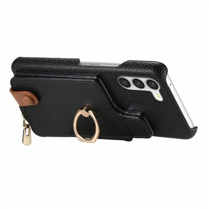 Y3 For Samsung Galaxy S23 Case Zipper RFID Blocking Ring Kickstand Phone Back Cover
